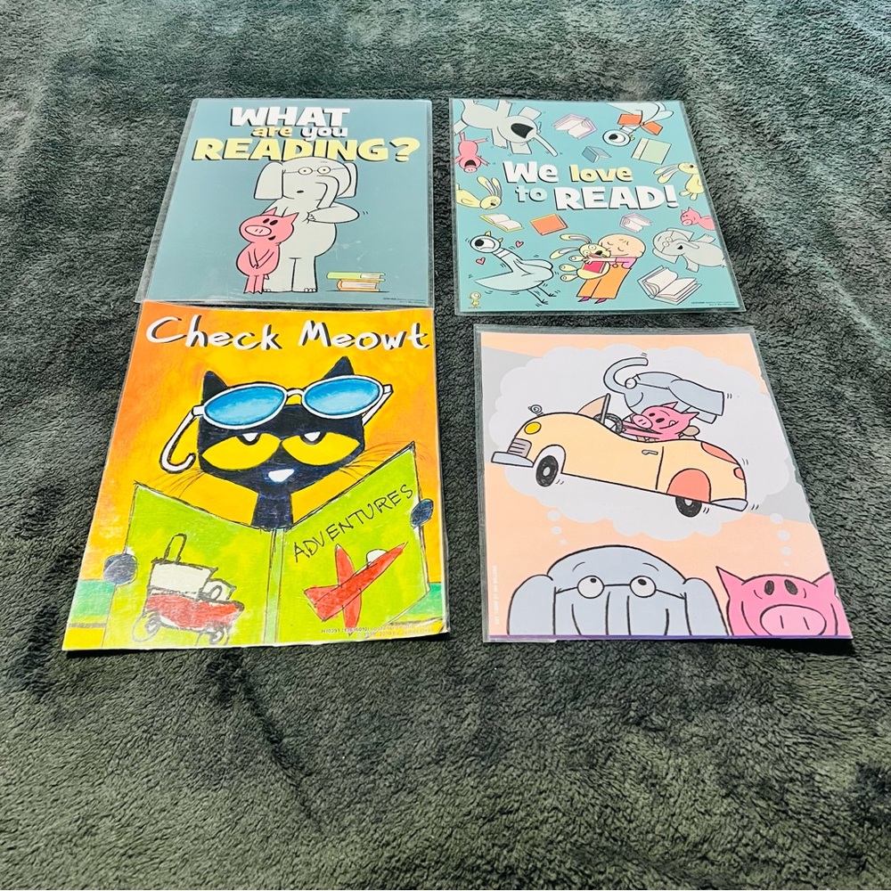 4 Pack of Reading Posters: Elephant and Piggie/ Pete the Cat Reading Posters